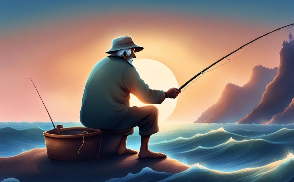 dojrzały człowiek łowiący ryby w Norwegii